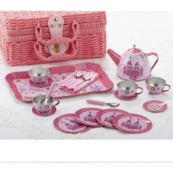Delton Tin 19 Pcs Tea Set in Basket, Castle - Picture 1 of 1